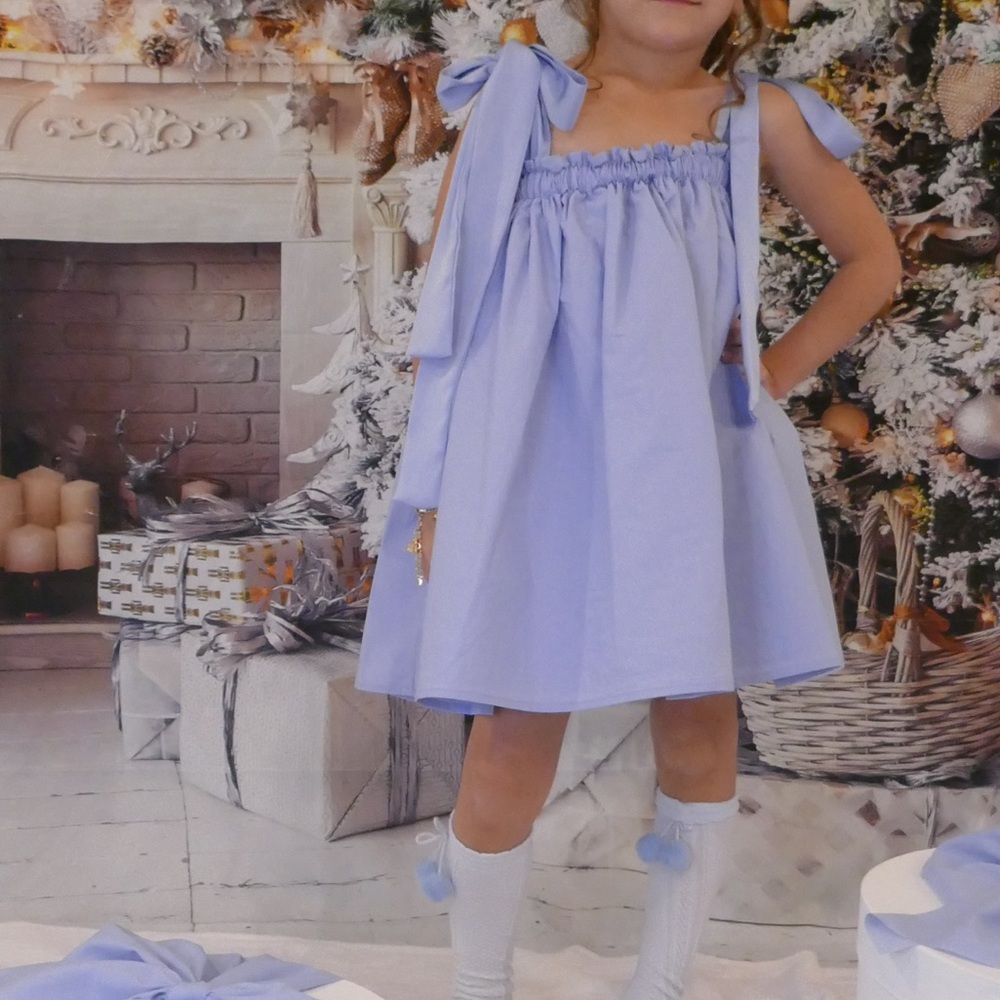 Powder blue shoulder bow dress